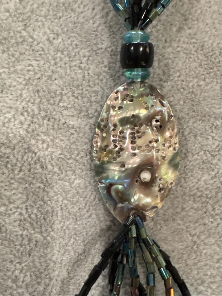 COLDWATER CREEK абалона синий, зеленый бисером пряди подвеска ожерелье 24» длиной - Изображение 4 из 4