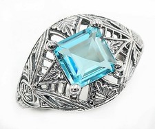 3CT Aquamarine 925 Solid Sterling Silver Nouveau Style Ring Jewelry Sz 7,9 AZ2