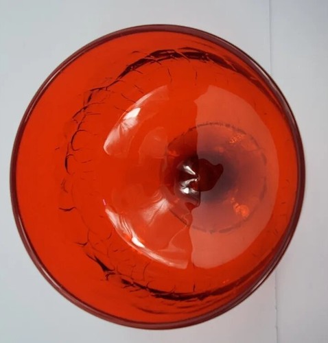 Vintage Blenko 629S Tangerine-Red Crackle Footed Compote MCM - Picture 4 of 4