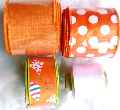 Kite Wired Ribbon Bundle 4 x 5 yds 20 yard total 2.5'' & 1.5'' Summer Beach Orange