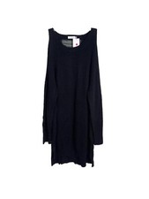 Lush Black Knit Long Sleeve Distressed Sweater Dress NEW Womens Size Large