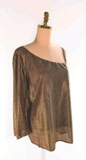 Chenault XL Asymmetrical One Shoulder Gold Textured Lined Top USA Made NWOT