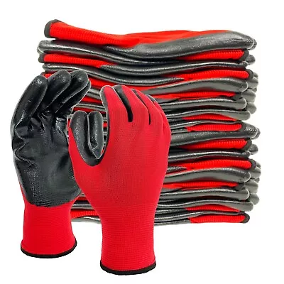 EvridWear 12 Pairs Lightweight Nitrile Coated Grip Work Gloves
