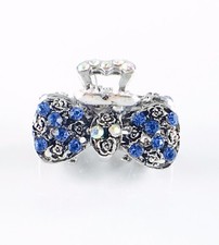 USA Metal HAIR CLAW Clip Rhinestone Crystal Hairpin Elegant Vintage Bow Blue 12