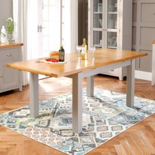 Dining Table with Oak Top Downton Grey Painted Extending 6 Seater Furniture