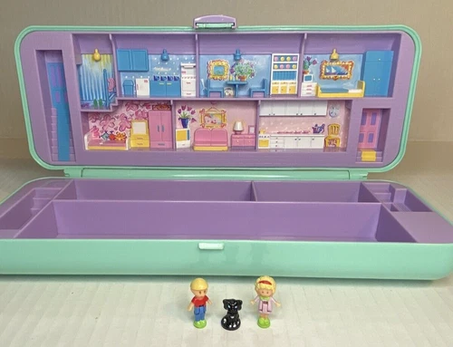 Polly Pocket Pencil Case Compact 3 Figures Vintage 1990 Bluebird PENCIL MARKINGS