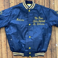 Custom Vintage North Providence Softball Embroidered Navy Snap Up Satin Jacket