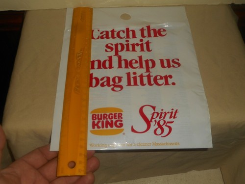 Vintage BURGER KING Car Trash Litter Bag MASSACHUSETTS Locations 1985 SPIRIT 85 - Foto 8 di 12
