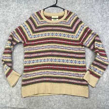 O'Hanlon Mills Mens Lambswool Blend Sweater Fair Isle Ribbed Hem Sz Large Cabin