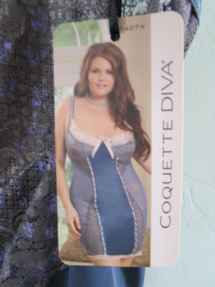 Coquette Diva Blue Ivory Lace Lt. Розовая лента Chemise3XL/4XL новый с ярлыками - Изображение 2 из 4