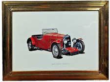Vintage 1930 Aston Martin Artwork Print Wall Hanging Picture Brass Frame England