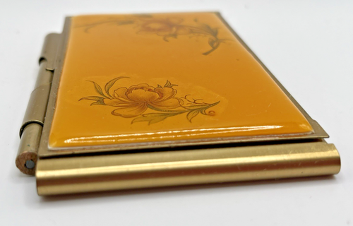 Vintage Brass Pocket Spring Flip Note Pad with Pencil Paper Yellow Flower - Picture 5 of 12