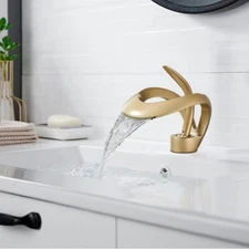 Brushed Gold Modern Waterfall Basin Bathroom Sink Single Handle/Hole Faucet