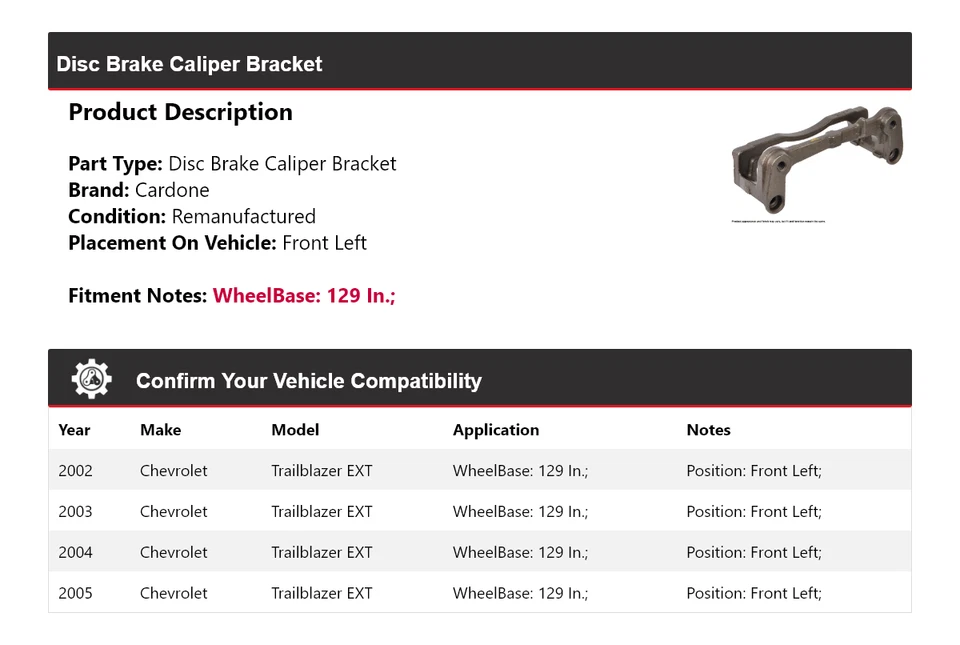 Soporte de pinza de freno para Chevrolet Trailblazer EXT 2002-2005 para cardone izquierdo Foto 2 de 4