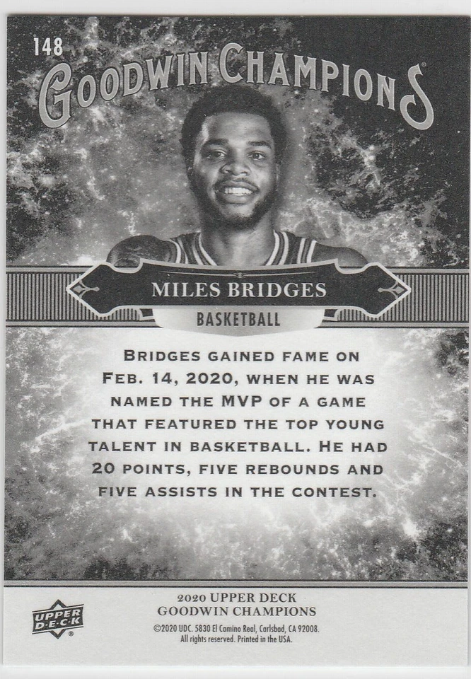2020 MILES BRIDGES Upper Deck Goodwin Champions SPLASH OF COLOR #148 - Image 2 of 2
