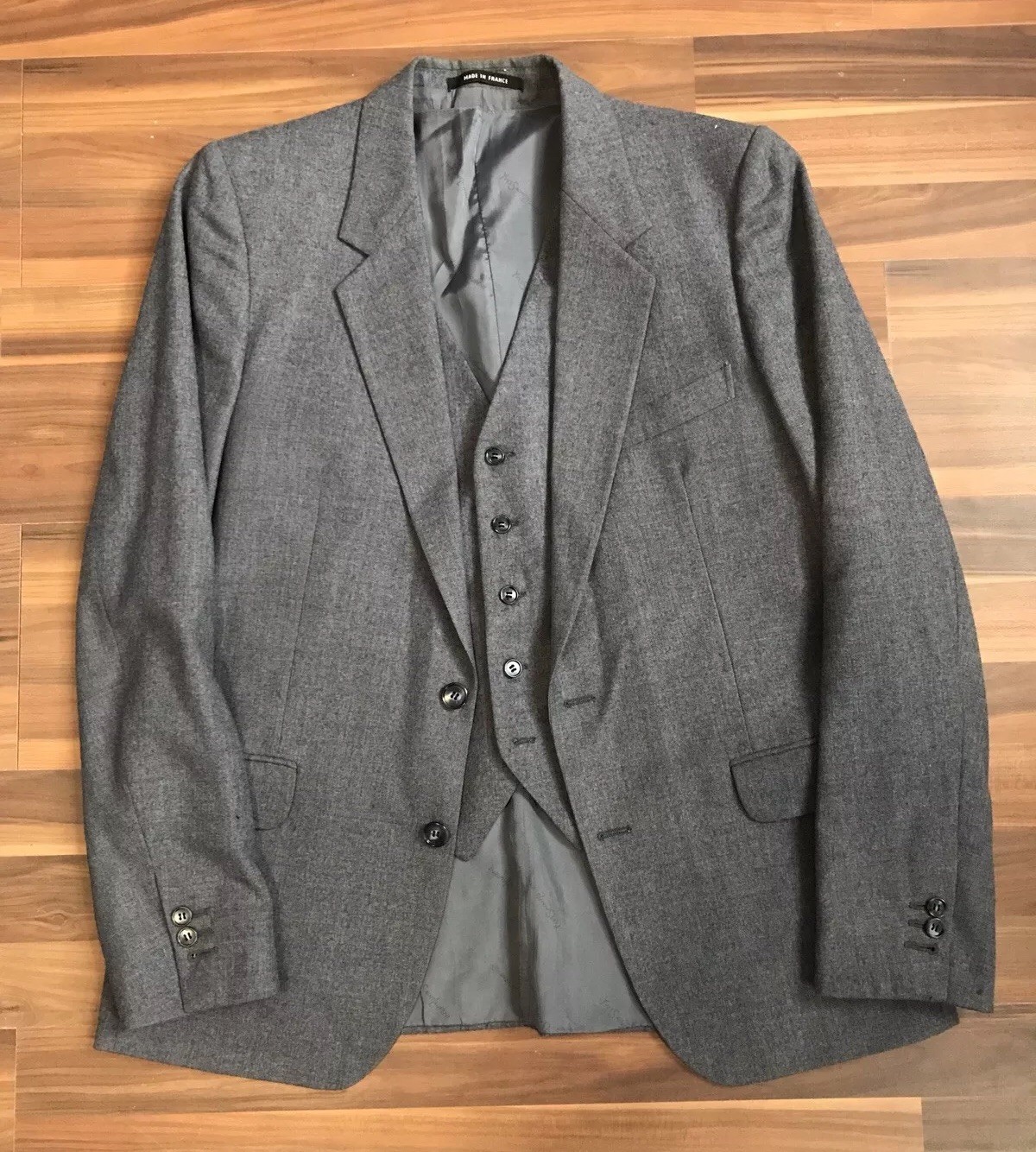 Gilet Vintage Yves Saint Laurent Gilet Blu Grigio Flanella 40L Francia