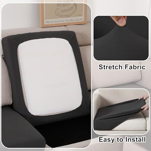 100% Waterproof Couch Cushion Covers Sofa Seat Covers, Stretch Small-2PC Black - Picture 4 of 6