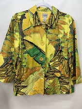 Womens Chicos Blazer Jacket Palm Tropical Sequins Lined Buttons 3/4 Sleeves Sz 2
