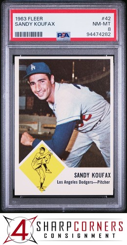 1963 FLEER #42 SANDY KOUFAX DODGERS HOF PSA 8