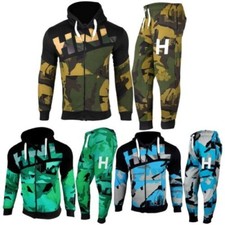 Mens Fashion Full HNL Print Tracksuit Fleece Zipped Hooded Top  Jogging Bottoms