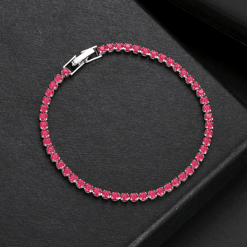 New 3mm Slim Design Women Jewelry Gifts Red Garnet Gems Silver Chain Bracelets - Picture 2 of 6