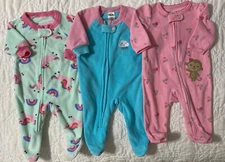 Lot of 3 - Just One you by Carters & Gerber Fleece Footed Sleep and Play, 0-3 M