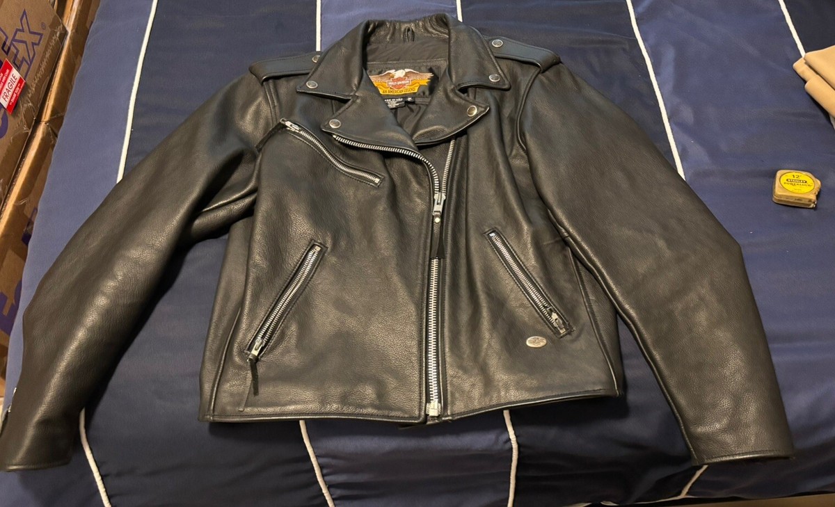 Harley Davidson Blk Leather Motorcycle Jacket MADE IN USA CA03402