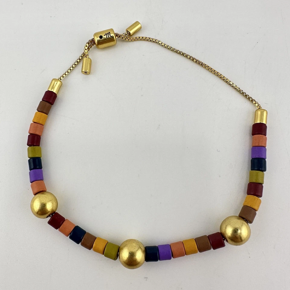 Madewell Gold Tone Multicolor Matte Glass Beads Bolo Drawstring Bracelet - Изображение 3 из 4