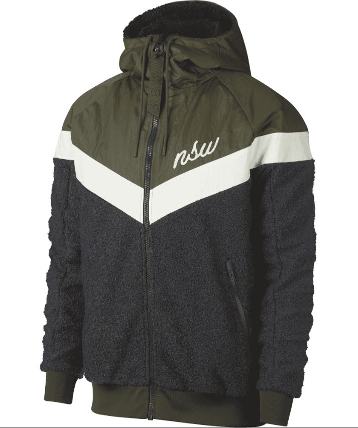 Nike MEN'S Sportswear Sherpa Windrunner Jacket OLIVE WHITE SIZE