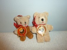 2 Darling Vintage Miniature Teddy Bears Plush 3-4" Two Tone w Label