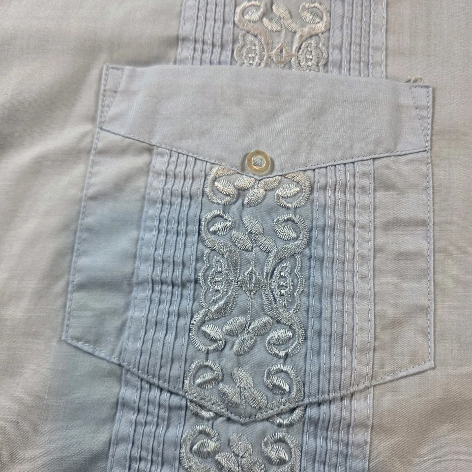 The Genuine Haband Guayabera Men’s XXL Blue Embroidered Casual Shirt Zip Front - Image 3 of 4