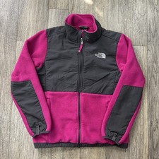 The North Face Youth Girls Denali Fleece Jacket Pink Grey Full Zip Size L 14/16