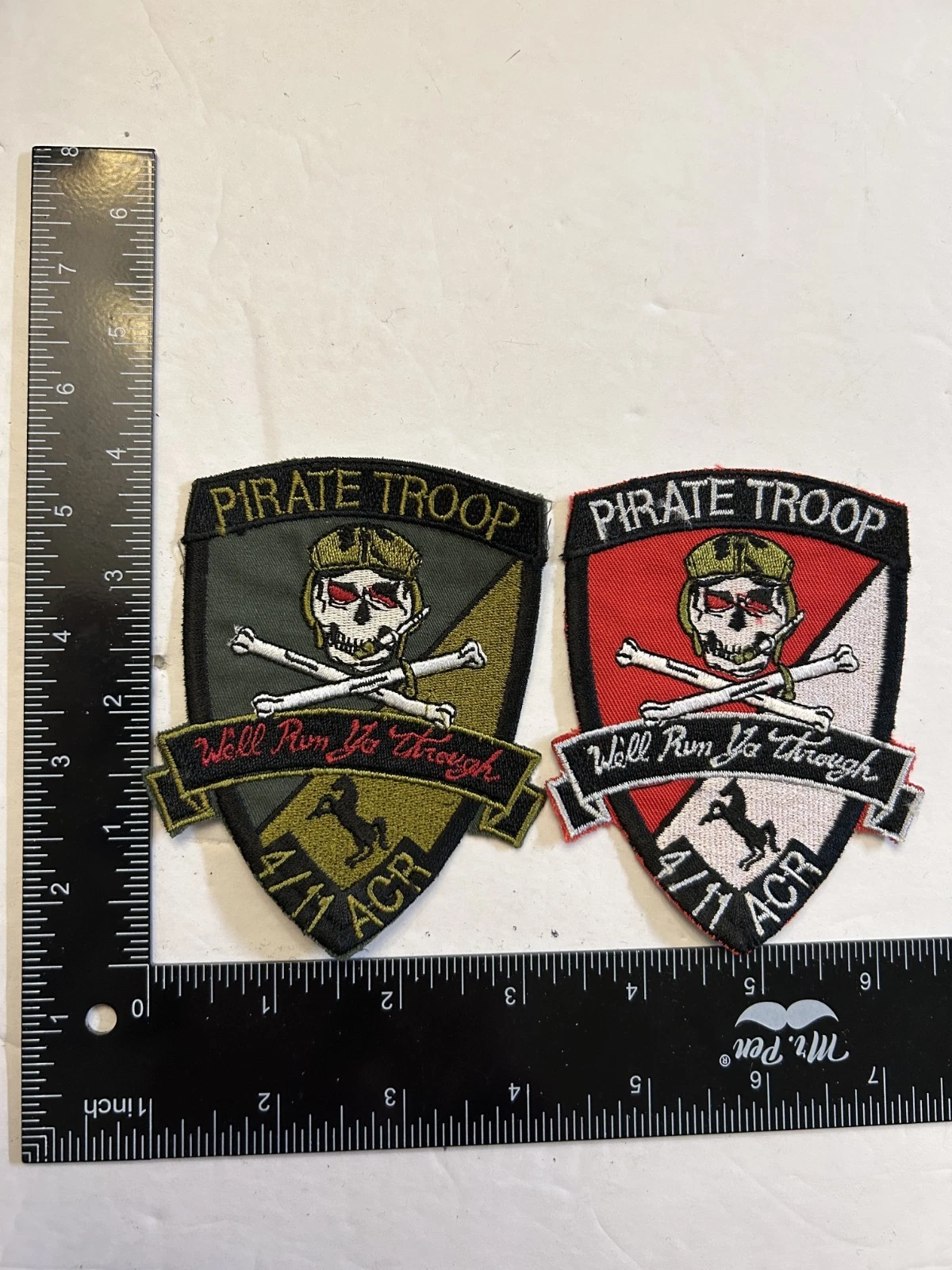 MH1470 Original US Army 1970s Pocket Patch Set "P" Troop (Pirate) IR46B