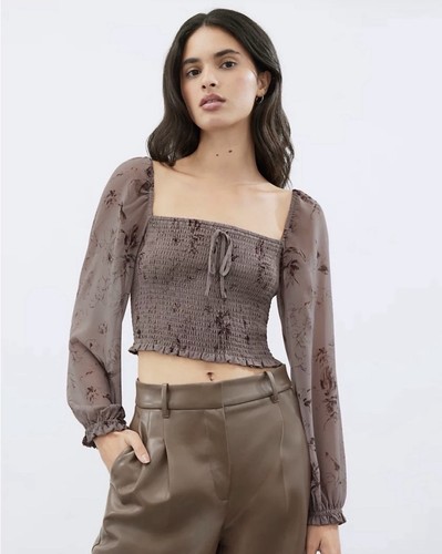Wilfred Aritzia Saga Blouse Cropped Floral Whimsigoth Milkmaid Sz S