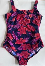 LANDS  END womens 10 One Piece Swimsuit Tan Floral Underwire Tropical Navy Pink