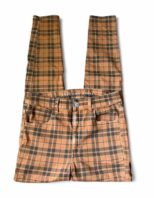 American Eagle Outfitters High Rise Plaid Jegging Jeans Brown/Black Stretch 6
