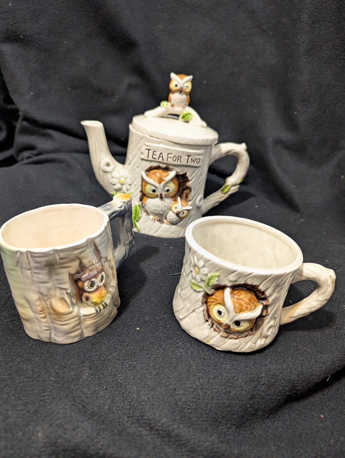 Set  Owls Tea For Two Ceramic Teapot Japan 7" 1 Owner