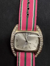 Geneva Glam Quartz Women’s Watch Silver Tone Rhinestone Bezel