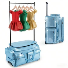 Dance Bag with Garment Rack 28" Glitter Blue Dance Costumes Rolling Bags