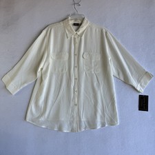 Laura Scott Woman Blouse Shirt Ivory 16W NWT NEW 3/4 Sleeves Vintage