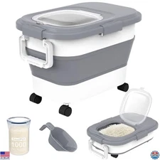 Collapsible 20-30L Rice Container, Airtight Food Storage with Wheels & Scoop