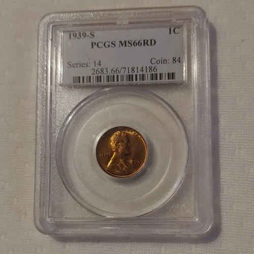 1939-S Lincoln Wheat Small Cent PCGS MS66RD Uncirculated Coin