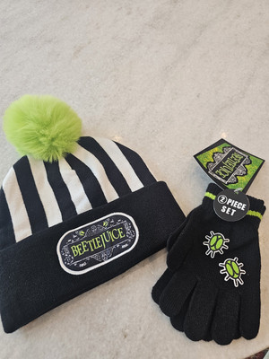 Youth Winter Hat Gloves Set Beetlejuice Boys Girls Unisex Nickelodeon 2024