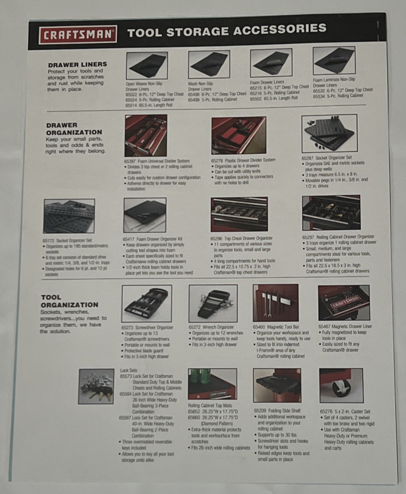 CRAFTSMAN TOOL BOX SERVICE PARTS GUIDE FOR MODEL 706-586290 | eBay