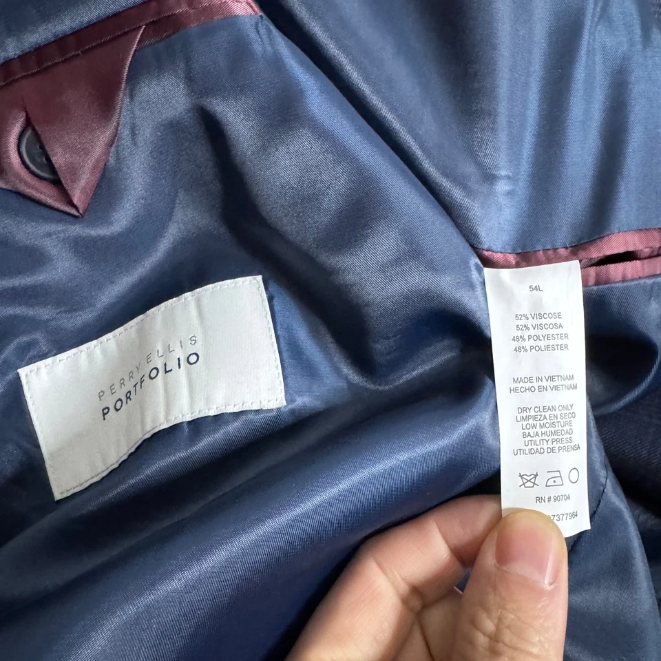 Perry Ellis Portfolio Mens Suit Separate Blue Plaid 54L 46W Check - Image 3 of 4