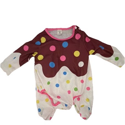 SHEIN Polka Dot One-Piece Coverall 3-6M Long Sleeve Brown White Cotton Snap