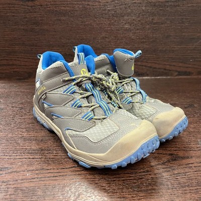 Merrell Boys Hiking Boots Size 6.5M Grey Blue Waterproof Outdoor Trail Sneakers