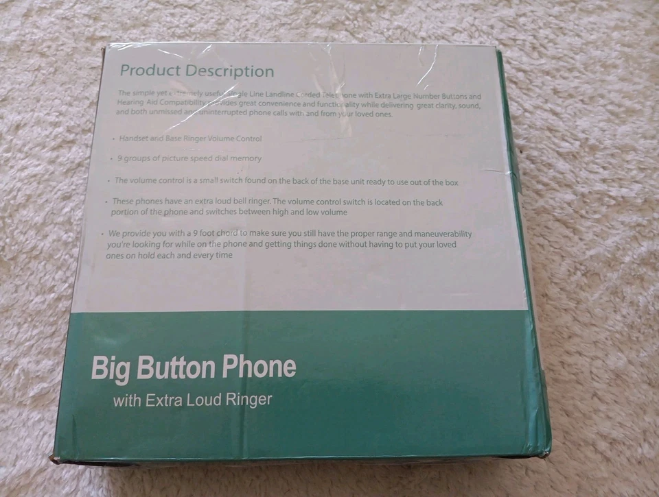 Teléfono con cable con botón grande con imagen para personas mayores con altavoz volver a marcar, manos libres Foto 2 de 3