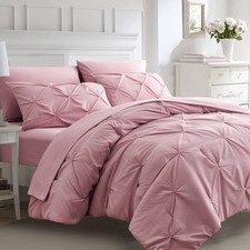 7pc Full Size Comforter Sets with Sheets for Girls, Pinched Pleat 7 Piece Bed...