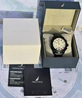 Nautica NST Flag A33516 Stainless Steel Satin Black Watch, New NOS, With Box